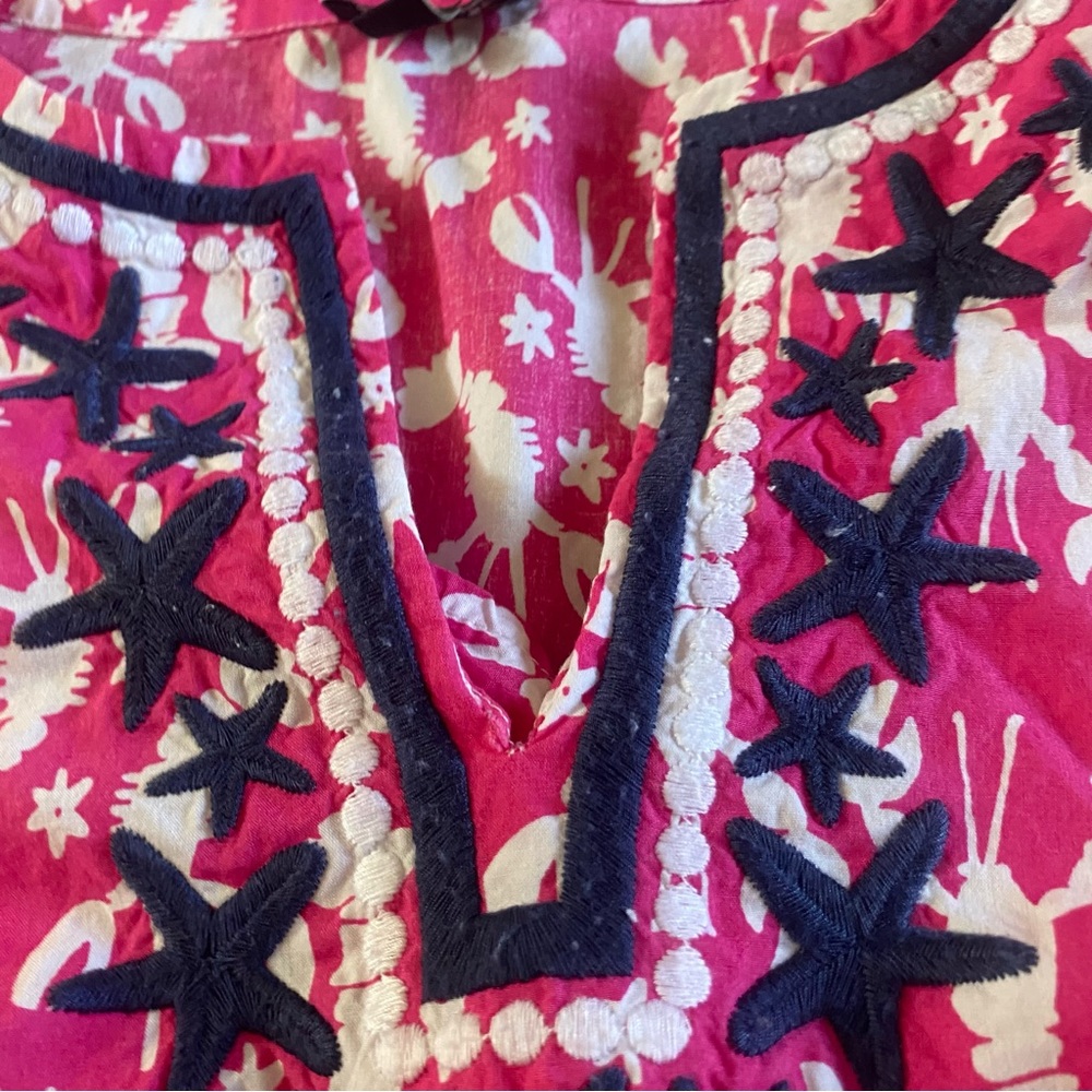Talbots Tunic Top Shirt Lobster Print Pink Blue Womens Size Small Popover - Picture 2 of 10
